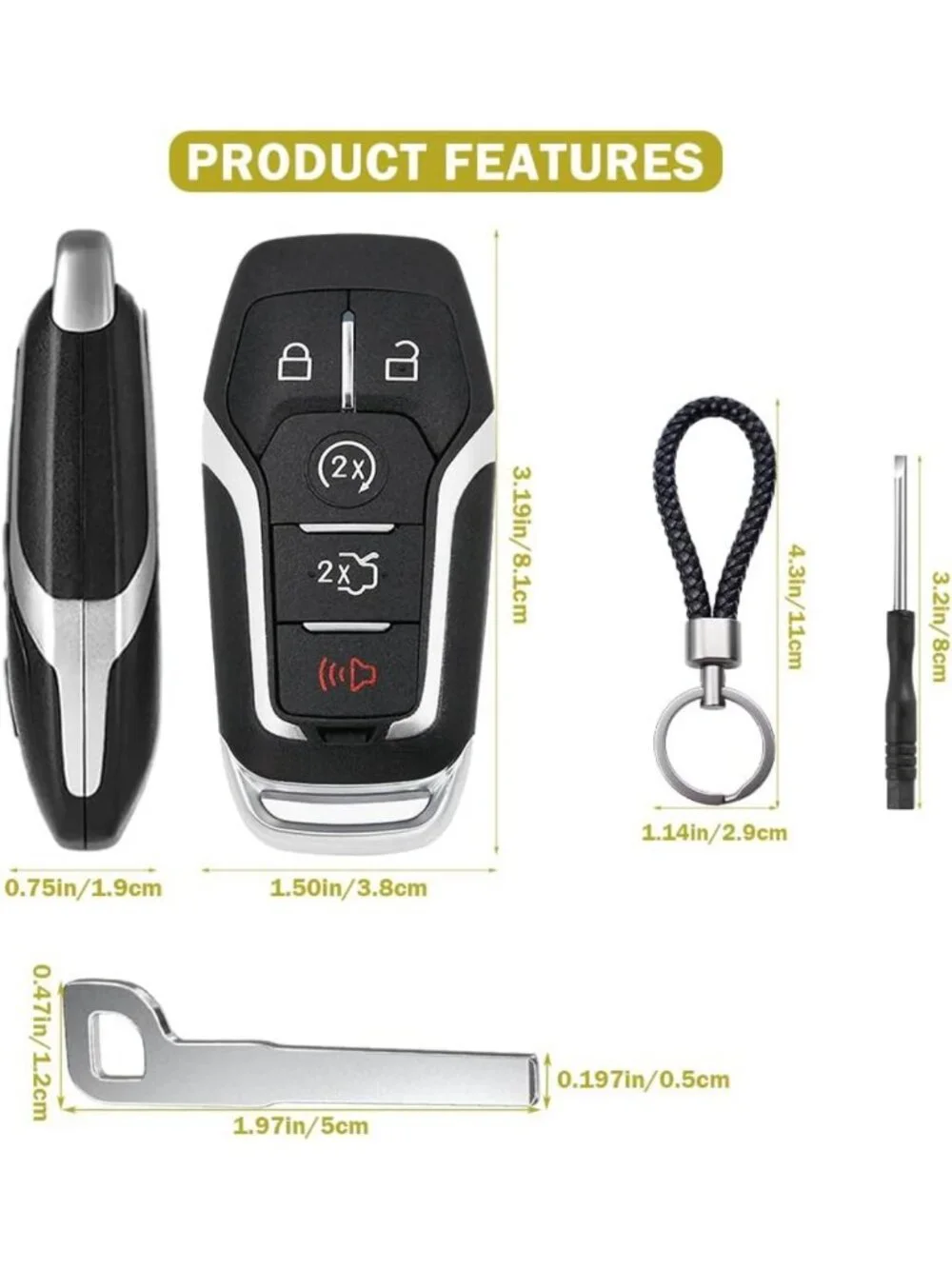 Key Fob Case Replacement for Ford Vehicles - 5 Button Smart Key Cover, 2014-2017